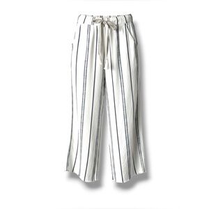 REWASH Pants White Navy Vertical Stripes Large